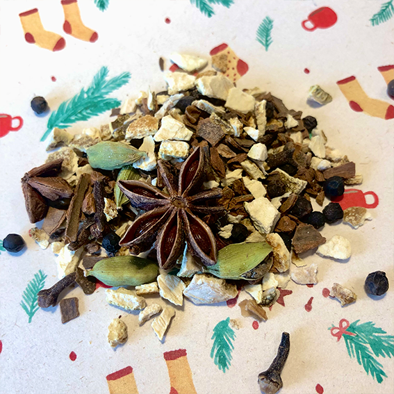Zakje met Glühwein kruiden - willekeurige print, tht maart "25