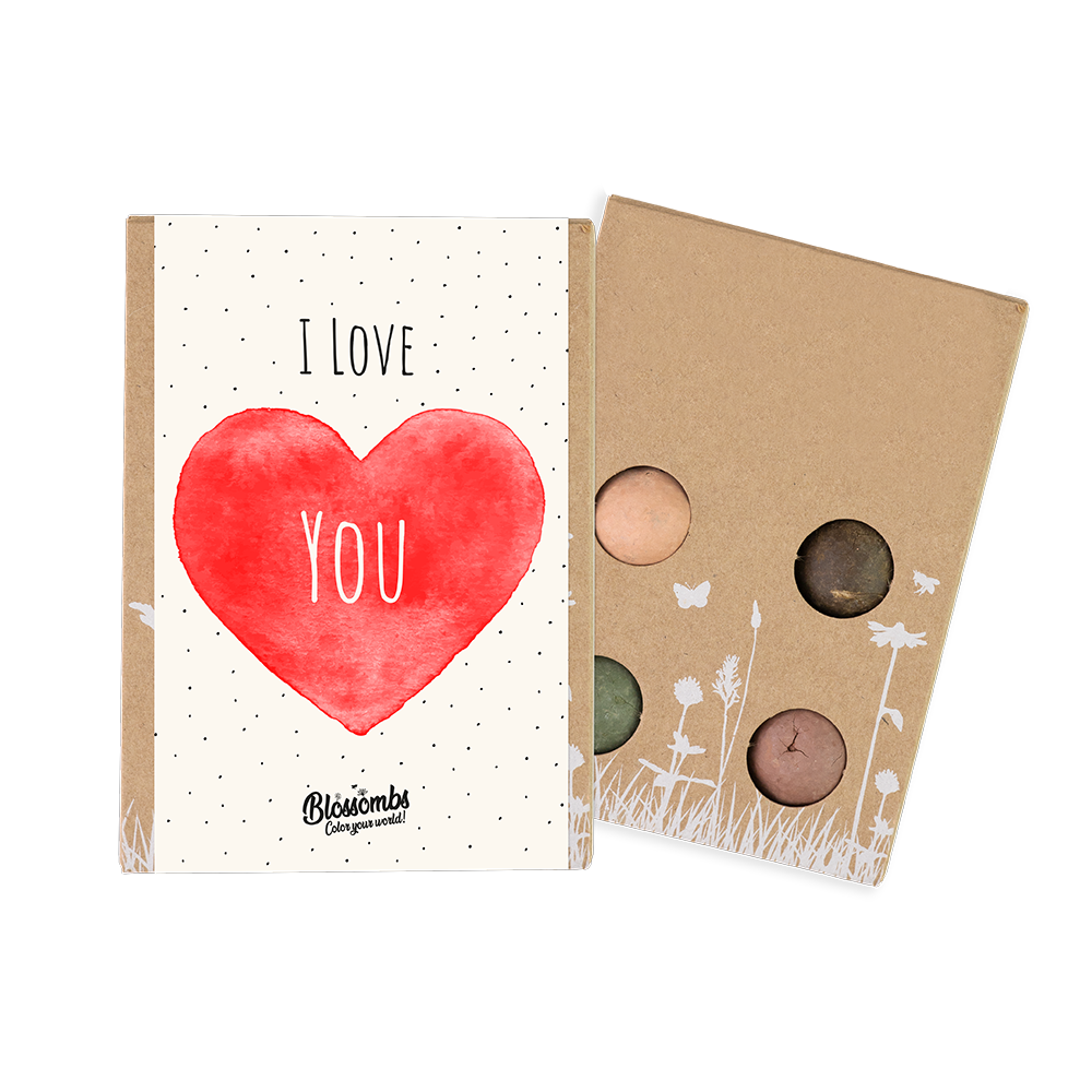 "I Love You" 4 kleurrijke bio Blossombs